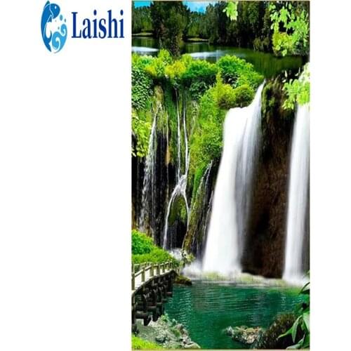 Full Drill Square Diamond Painting Natural landscape painting small bridge waterfall Diamond Embroidery Cross Stitch Rhinestone