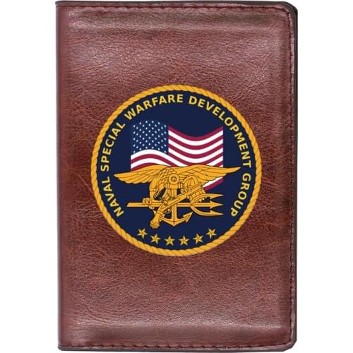 High Quality Leather United States Naval Special Warfare Group Printing Travel Passport Cover ID Credit Card Case