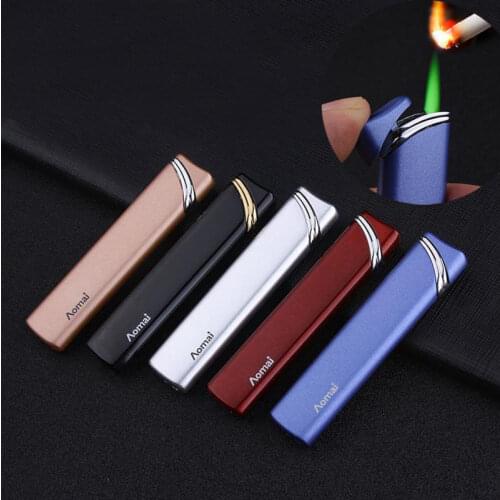 Metal Lighters Long Strip Butane Gas Lighter Personality Fashion Men And Women Windproof Lighter Green Flame Cigarette Lighter