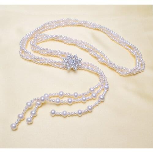 Multistrand Pearl Necklace With Flower Pendant Simple 3-4mm 3 Rows Pearl Necklace Jewelry Gifts Pearl Jewelry