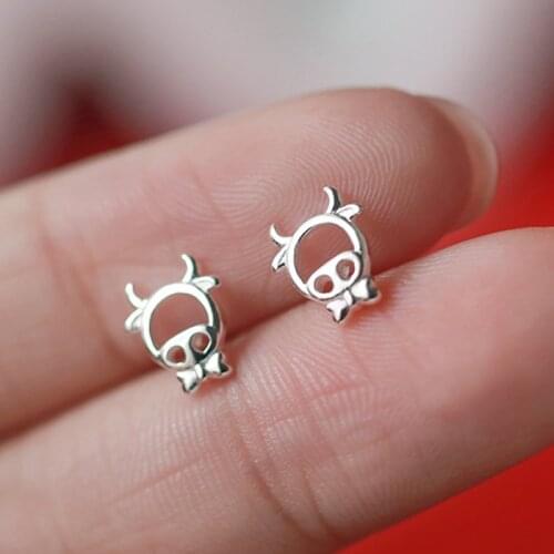 Fashion Hollow Cow Earrings Year of the Ox Zodiac Stud Earrings Small Cute Sweet Student Female Earrings