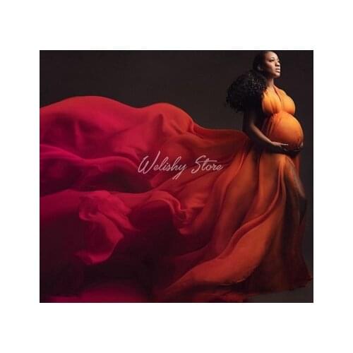 2021 Newest Charming Chiffon Long Women Dresses Elegant Halter Deep V-Neck Maternity Casual Dress For Photo Shoot Pure Color