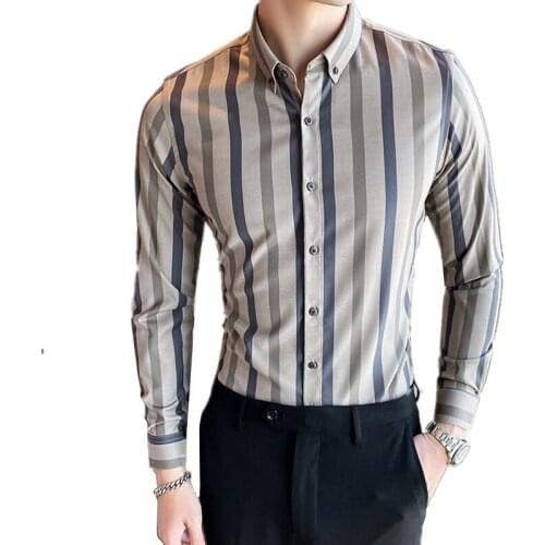 2021 Spring New British Style Stripes Slim Fit Cotton Long Sleeve Shirt / Male Business Casual Fashion High Quality Tops Blouses