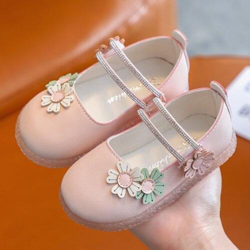 2021 New Spring Autumn Flowers Teen Girls Leather Shoes Children Baby Princess Shoes Party Kids Fashion Rhinestone Leather Shoes