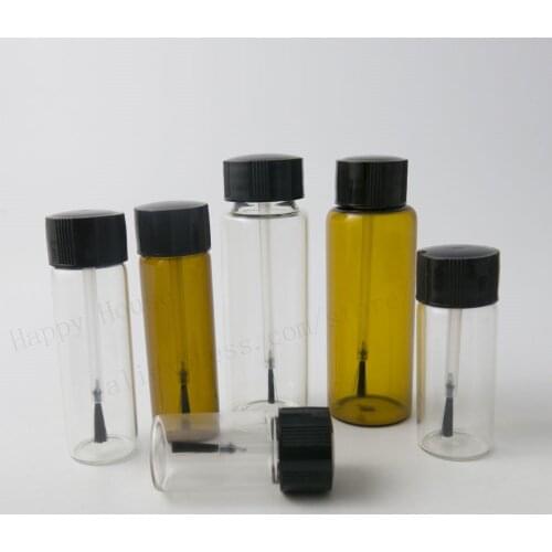 New arrival! 100 x 7ml 10ml 15ml Cute Clear Amber Glass Nail Polish Bottles With Black lids & brush Mini Glass Container