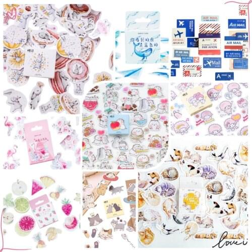 45pcs/pack New Cute Stickers Animals Sticky Paper Kawaii Cat Food Stickers Decoration Diary Scrapbooking School Supplies