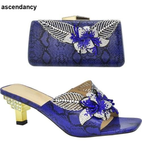 New Shoe and Matching Bag for Nigeria Party Slip on Shoes for Women Ladies Italian Shoes and Bag Set Decorated with Rhinestone