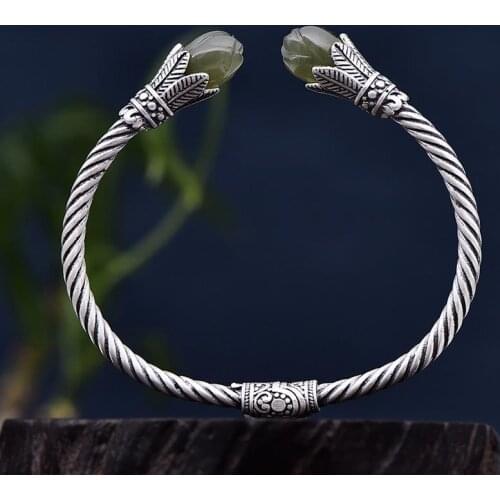 New original design natural Hetian jade winding craft bracelet Chinese style retro charm womens brand silver jewelry