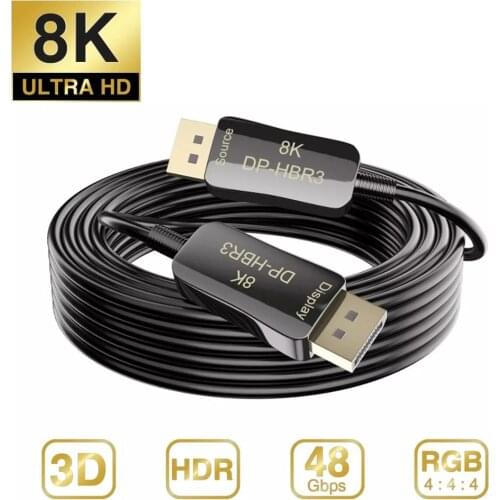 8K Fiber DisplayPort Cable 10m 20m 30m DP1.4 HBR3 8K@60Hz 4K@144Hz High Speed 32.4Gbps Optical Fiber Slim and Flexible DP to DP