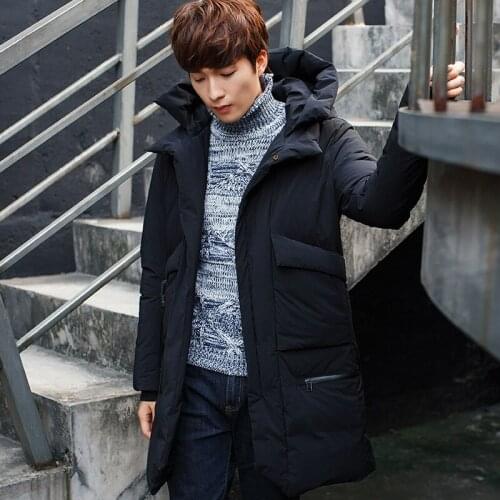 Coat Winter Mens Warm Grey Duck Down Jacket Middle Long Hooded Men Parka Padded Mens Jackets Casacos Masculino WXF376 s s