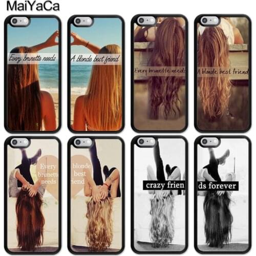 Girls Brunette Blonde Best Friends BFF Matching Case For iphone 12 mini 11 Pro MAX X XR XS MAX SE 2020 6S 7 8 Plus 5S Cover