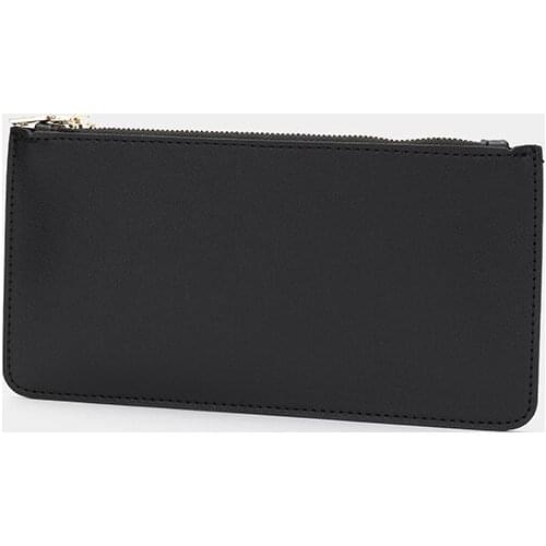 Korean pure color simple and cute leather zipper flat pencil case light and soft leather zipper pencil case for students