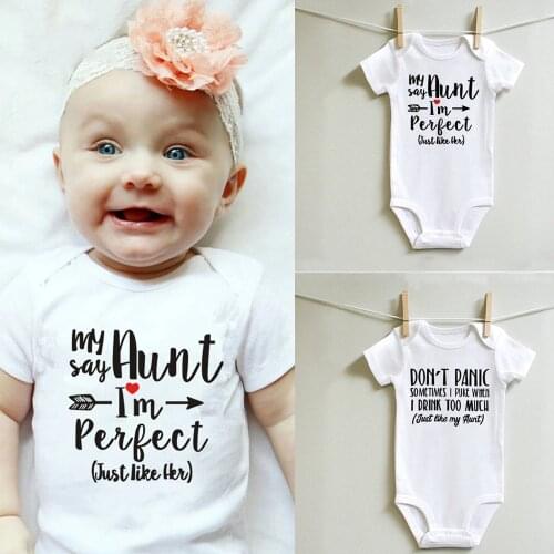 Baby Cute White Casual s My Aunt Says I'm Perfect Letter Print Newborn Bodysuits Summer Auntie Baby Boys Girls Clothes