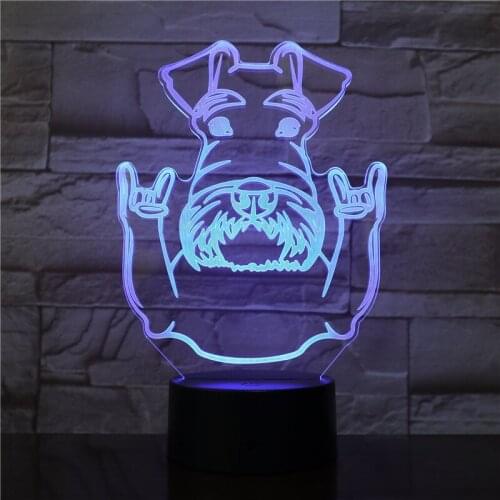 Schnauzer Dog Breed Portrait LED Night Light Schnauzer Animals With Rock Gesture Decorative Color Changing Modern Table Lamp