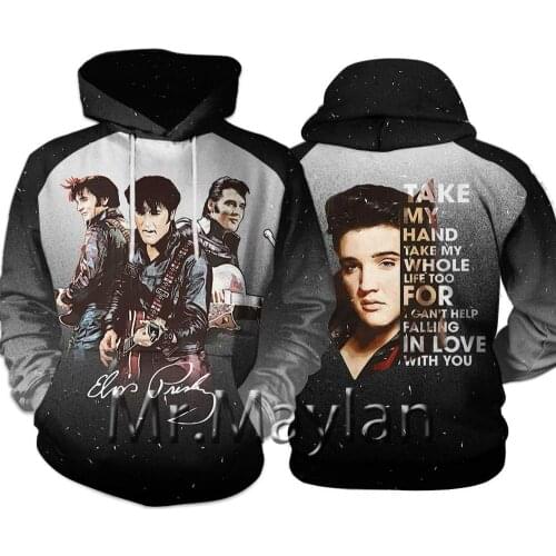 The King Elvis Presley 3D Hoodies Men/women Hipster Fans Streetwear Outfit Spring Boy Hiphop Hood Sweatshirts Tops Clothes YK46