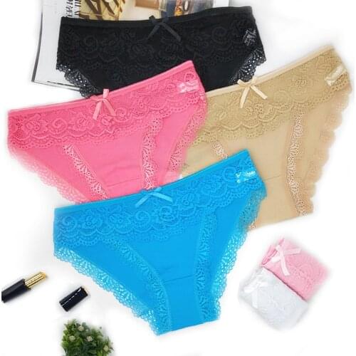 6 Pieces Women Sexy Lace Panties Underwear Female Briefs Ladies Floral Pantys Lingerie Transparent Womens Underpants Intimates