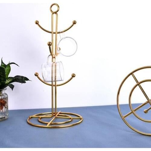 Tree Shape Metal Coffee Tea Cup Rack Storage Holder Stand Home Kitchen Mug Hanging Display Kitchen Drinkware Shelf With 6 Hooks