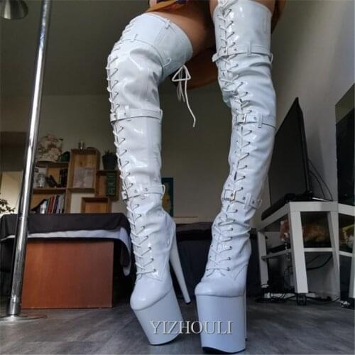 Nightclub womens shoes, pole dancing performance thin heels over the knee boots 12-23 cm, car model stage show sexy dance shoes