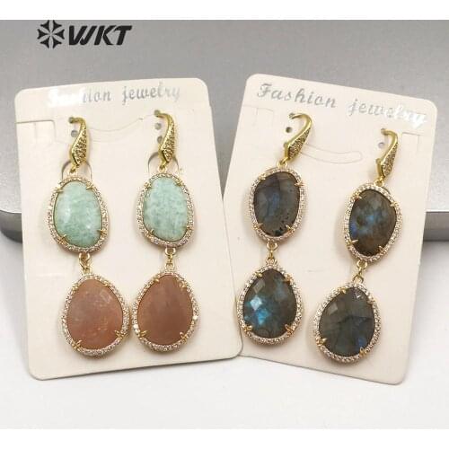WT-ME073 natural stone earring with micropave natural labradorite stone women dangle earrings fashion bohe jewelry