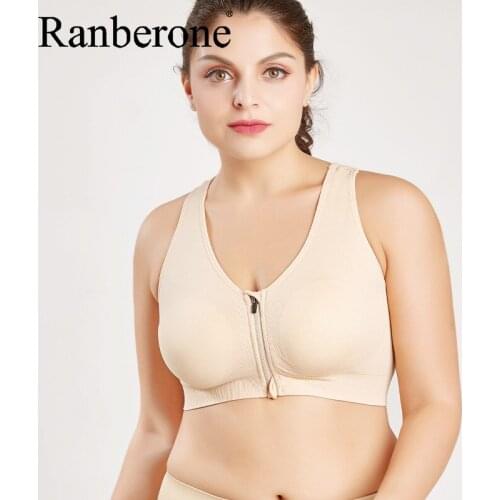Ranberone Push Up Bralette Bras For Women Plus Size Bra Zipper Sport Brassiere Wirefree Bralette Fitness Tops Active Underwear