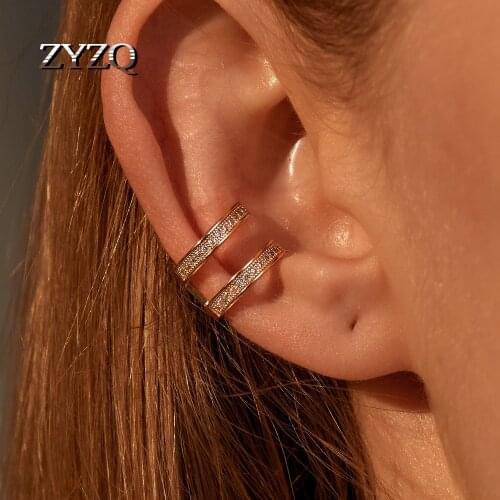 ZYZQ Exquisite Rhinestone Double C Ear Cuffs U-Shaped Ear Cuff Clip Earrings For Women No Piercing Fake Cartilage Brincos 2020