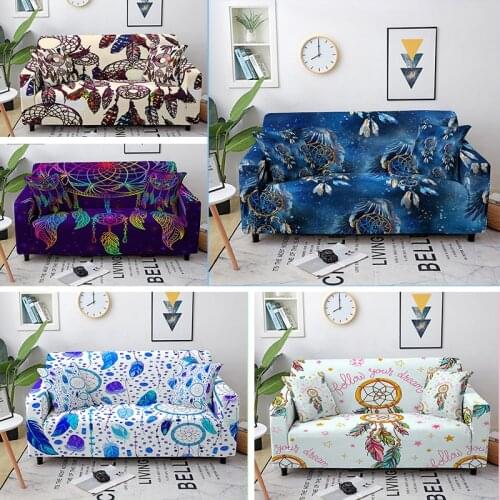 1/2/3/4 Seaters Dreamcatcher Pattern Elastic Sofa Covers for Living Room Sofa Slipcover Sectional Corner Couch Cover L Shape