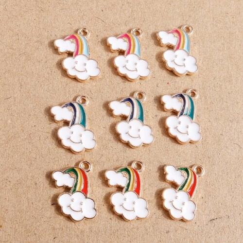 10pcs 15*17mm Enamel Colorful Rainbow Charms for Jewelry Making Alloy Smile Face Cloud Charms Pendant Fit DIY Necklaces Earrings