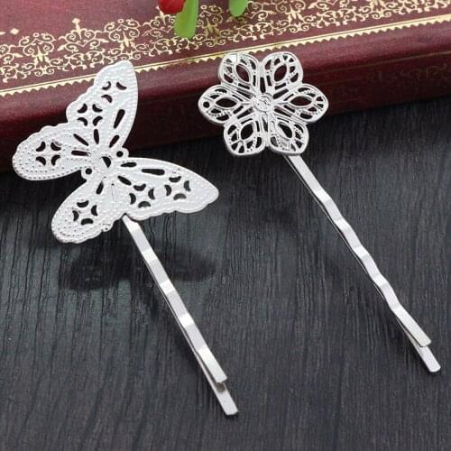 10pcs/Lot High Quality Flower Butterfly Style Silver Plated Copper Material Hairpin Hair Clips Hair Accessories Wholesale sales