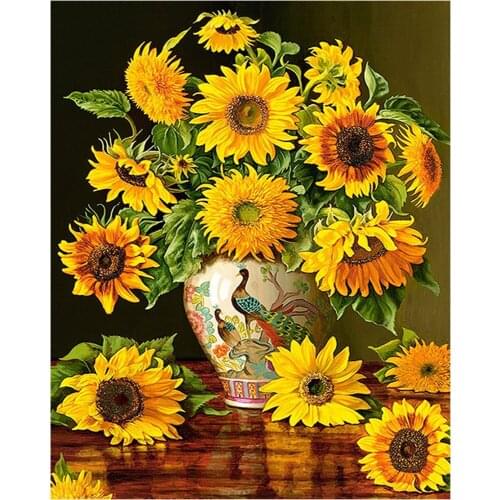 5D DIY Full Square Diamond Painting Embroidery Sunflower Vase Cross Stitch Flowers Diamond Inlaid Mosaic Rhinestone Decoration
