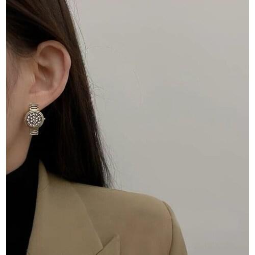 6PCS Fashion Rhinestone Watch Stud Earrings For Women Punk Design Metal Earrings Female Statement Jewelry Boucle D'oreille 2021