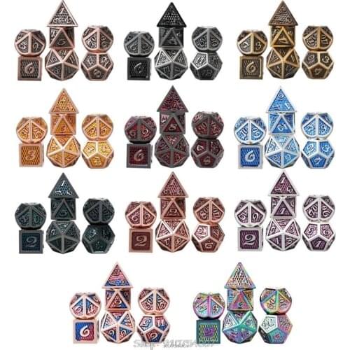 7pcs/set Metal Dice Set RPG MTG DND Metal Polyhedral Dice Role Playing Games D24 20 Dropship