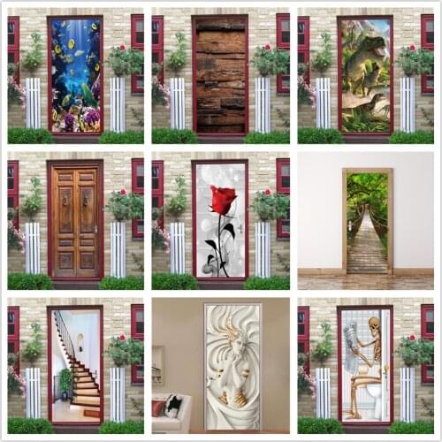 95*215CM Bathroom Door Wallpaper Peel and Stick Sticker Home Design Waterproof Removable Posters Wall Mural Decals deursticker