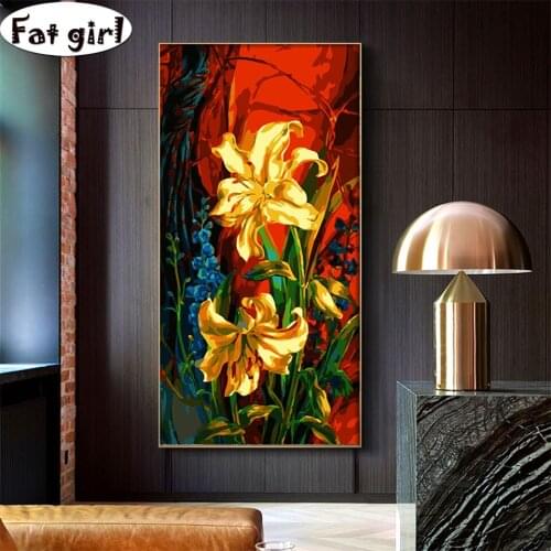 Full square round gold lily flower diamond painting 5D DIY diamond embroidery mosaic Rhinestone cross stitch Vertical version