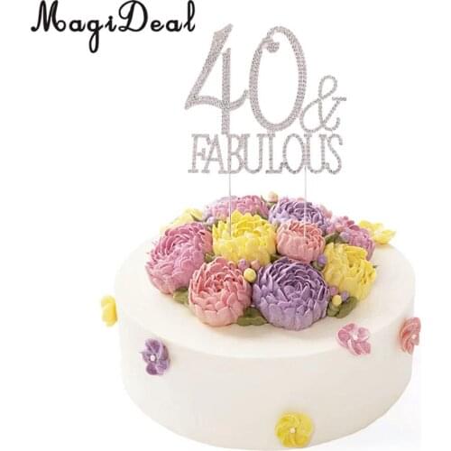 Glitter 40 Fabulous Cake Topper Crystal Rhinestone Alloy 40th Birthday Anniversary Cake Centerpieces Cake Decoration