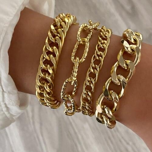 Punk Large Cuban Link Chain Bracelet for Men Women Thick Chain Adjustable Fashion Bracelet Femme Jewelry for Girls Gift