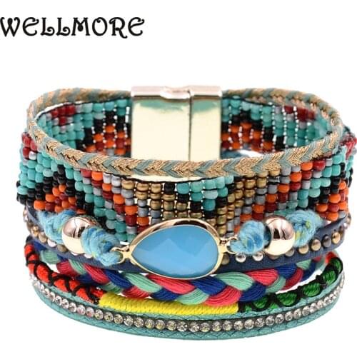 WELLMORE women bracelet Leather bracelets bohemia beads beaded charm bracelets for women fashion jewelry drop shipping