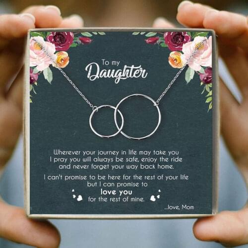To My Daughter Double Circles Chains Necklaces Women Two Interlocking Infinity Necklace for Women Christmas Family Gift