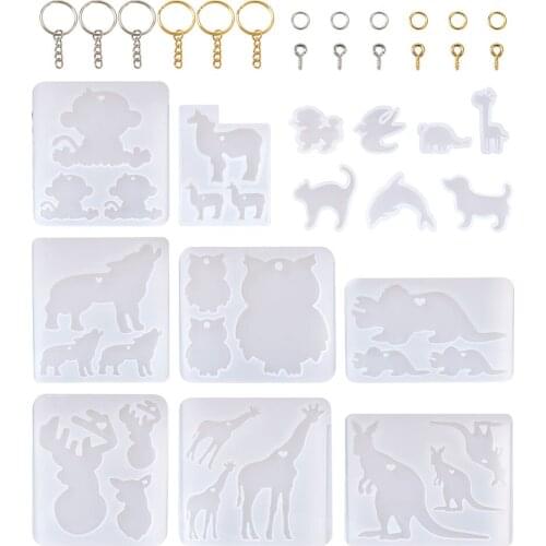 15pcs/set Cat Dog Animal Silicone Molds Giraffe Elephant Dolphin Monkey Shape Resin Casting Molds For DIY Pendant Jewelry Making