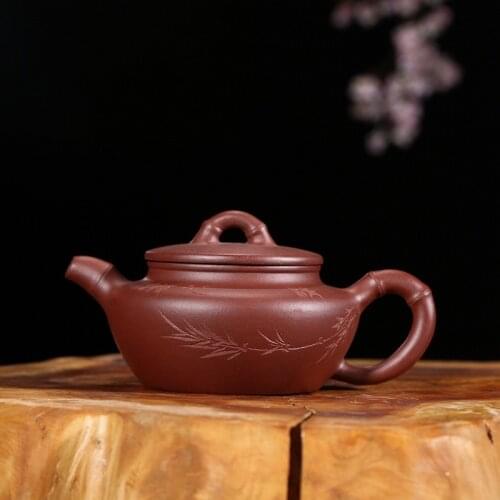 Yixing recommended undressed ore mud purple bamboo section are recommended all hand purple sand teapot tea set