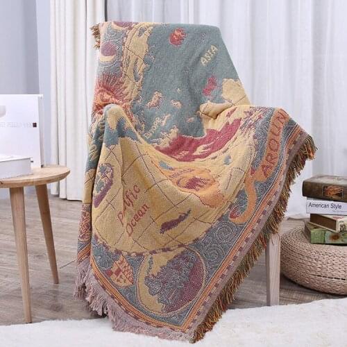 World Map Cotton Bohemian Plaids Blanket Multi-function Sofa Piano Cover Tapestry Cobertor Tassel Blankets Home Decorative