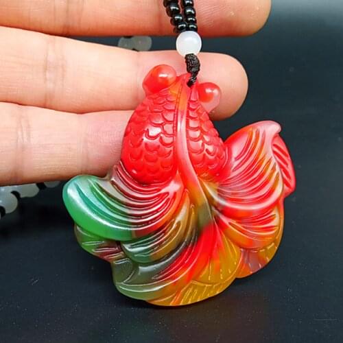 Chinese Hetian Color Jade Goldfish Pendant Necklace Charm Jewellery Fashion Accessories Hand-Carved Amulet Gifts for Women Her