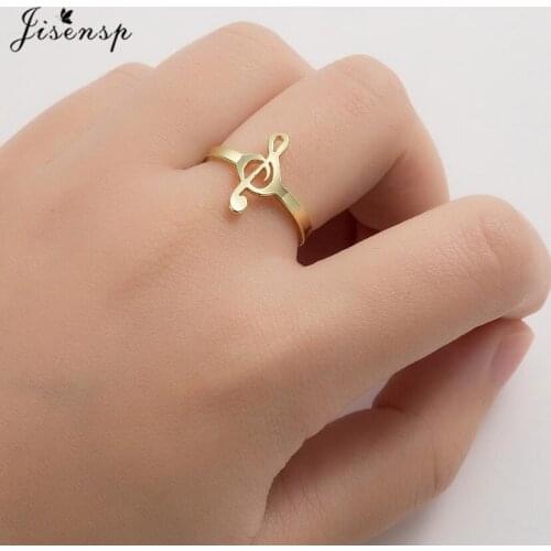 Jisensp Simple Music Note Stainless Steel Adjustable Ring Everyday Jewelry for Women Finger Rings Female Wedding Party Gift