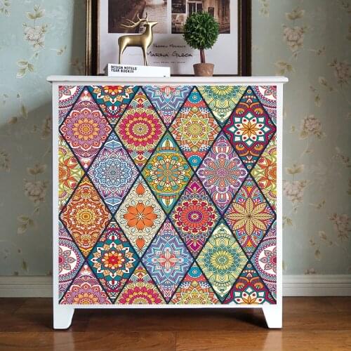 Colorful Retro Tiles Wall Sticker Kitchen Stairs Door Wardrobe Decoration Wallpaper Peel & Stick Vinly DIY Ceramics Art Mural