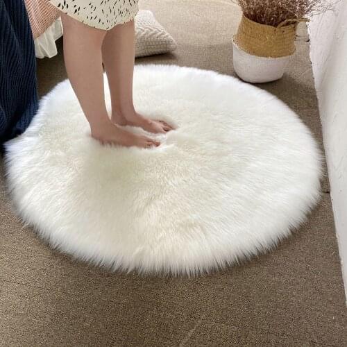 Round Soft Faux Sheepskin Fur Area Rugs for Bedroom Living Room Floor Shaggy Silky Plush Carpet White Faux Fur Rug Bedside Rugs