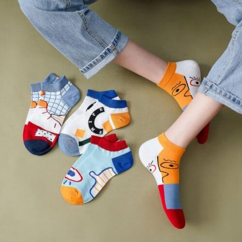 Fashion Mens And Womens Socks Funny Big Eyes Tags Pure Cotton Casual Short Socks Boat Ankle Starry Sky Happy Funny Personality