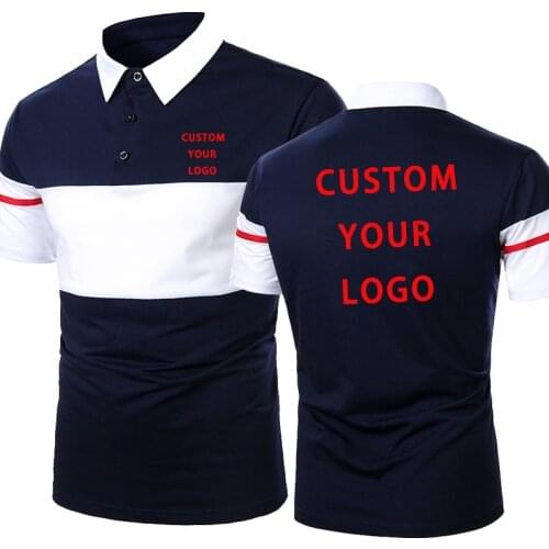 Custom Your Logo Mens Polo Shirt Summer Patchwork Short Sleeve Business Classic Casual Tops Men Slim Polo T Shirt