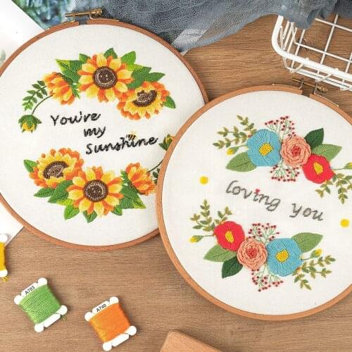 Flower Europe Embroidery kit Cross Stitch Kits with Hoop for Beginner Needlework Sewing Fabric Thread Needle Set DIY Painting