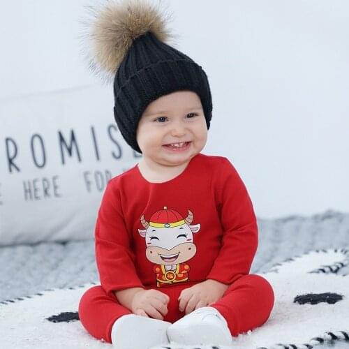 2021 New Year Autumn Red Winter Children Thermal Underwear Set Baby Boys Girls Solid Clothes Suit Casual Warm Romper Onepieces