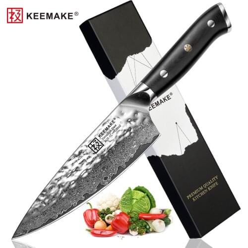 SUNNECKO 6.5" Damascus Chef Knife Japanese AUS-10 Core Steel Hammer Blade Razor Sharp Kitchen Knives Meat Vegetable Slicing Cut
