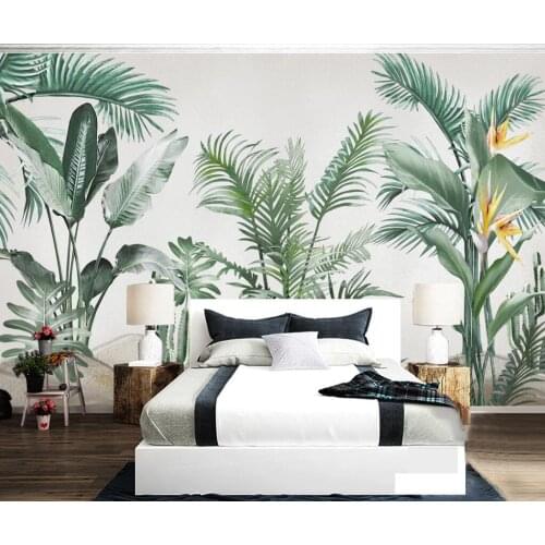 Custom wallpaper tropical plant leaves modern minimalist hand-painted plants small fresh background wall murals 3d wallpaper